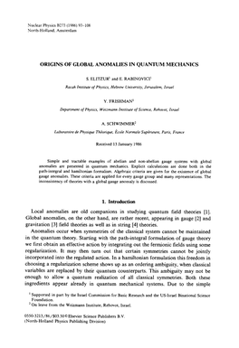 Origins of Global Anomalies in Quantum Mechanics I
