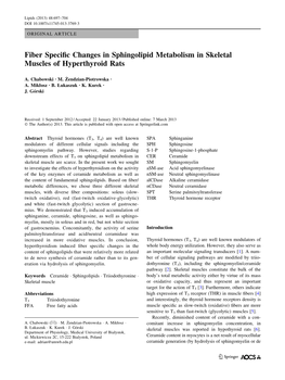 Fiber Specific Changes in Sphingolipid Metabolism in Skeletal