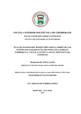 Escuela Superior Politécnica De Chimborazo Facultad De Recursos Naturales Escuela De Ingeniería En Ecoturismo