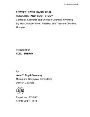 Powder River Basin Coal Resource and Cost Study George Stepanovich, Jr