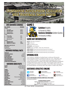 2015 GUSTAVUS FOOTBALL GAME NOTES Notes