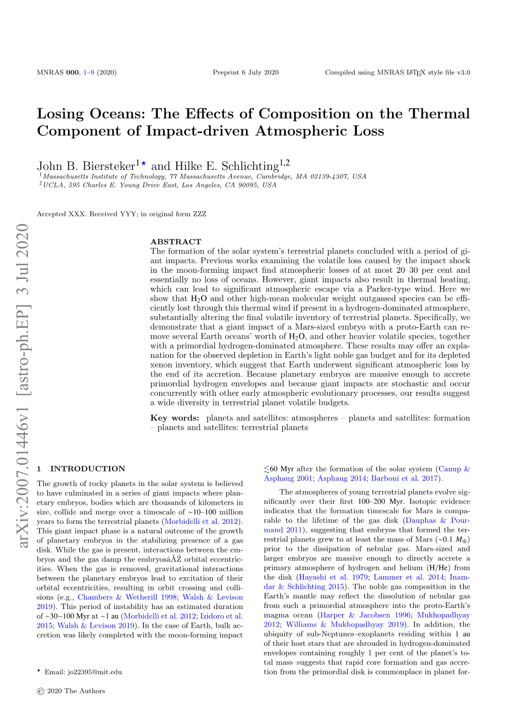 Arxiv:2007.01446V1 [Astro-Ph.EP] 3 Jul 2020 Disk