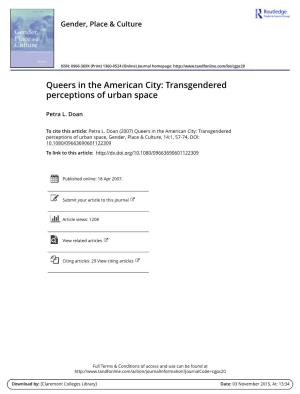 Queers in the American City: Transgendered Perceptions of Urban Space