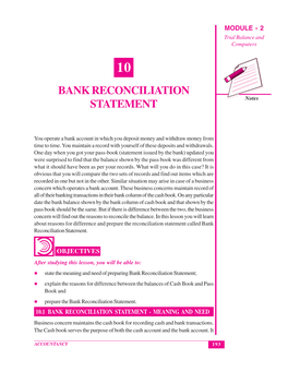 10. Bank Reconciliation Statement