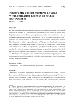 Escrituras De Vidas Y Transformación Subjetiva En El Chile Post-Pinochet Michael J