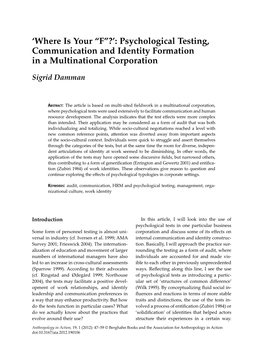 Psychological Testing, Communication and Identity Formation in a Multinational Corporation
