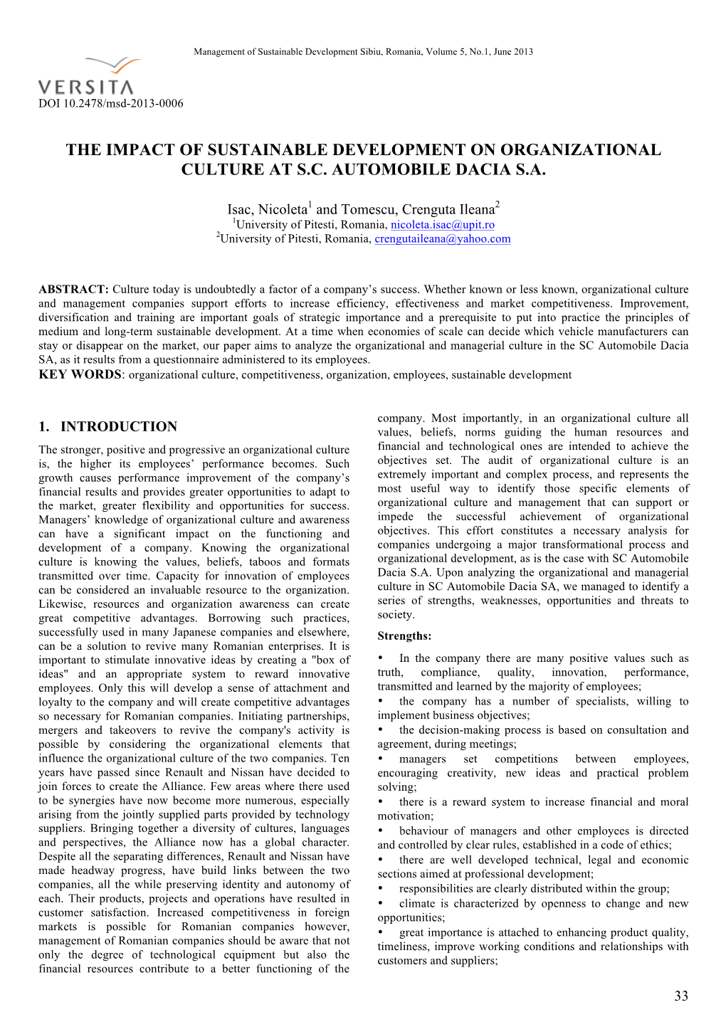 The Impact of Sustainable Development on Organizational Culture at S.C