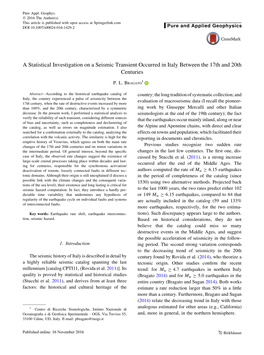 A Statistical Investigation on a Seismic Transient Occurred in Italy Between the 17Th and 20Th Centuries