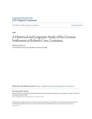 A Historical and Linguistic Study of the German Settlement at Roberts Cove, Louisiana