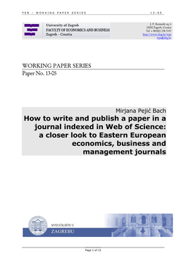 How to Write and Publish a Paper in a Journal Indexed in Web of Science: a Closer Look to Eastern European Economics, Business and Management Journals