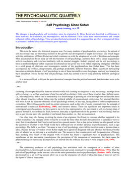 Self Psychology Since Kohut Introduction