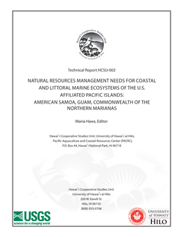 Natural Resources Management Needs for Coastal and Littoral Marine Ecosystems of the U.S