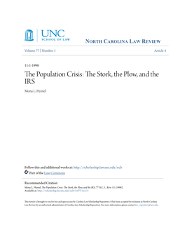 The Population Crisis: the Stork, the Plow, and the IRS, 77 N.C