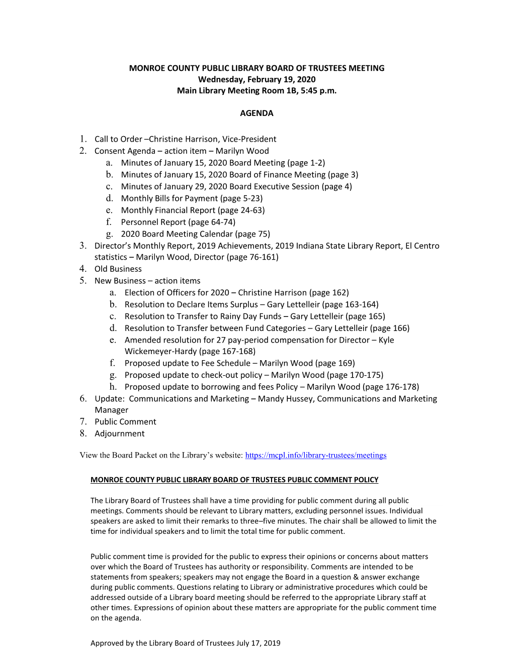 2020-02-19 Board of Trustees Meeting Packet