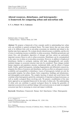 Altered Resources, Disturbance, and Heterogeneity: a Framework for Comparing Urban and Non-Urban Soils