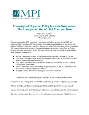 The Immigration Act of 1965: Then And