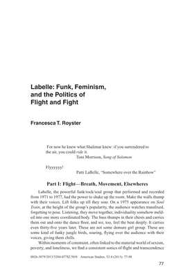 Labelle: Funk, Feminism, and the Politics of Flight and Fight