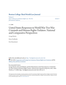 United States Responses to World War Two War Criminals and Human Rights Violators: National and Comparative Perspectives George Fletcher