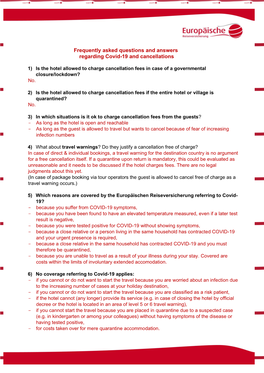 Frequently Asked Questions and Answers Regarding Covid-19 and Cancellations