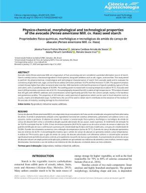 Physico-Chemical, Morphological and Technological Properties of the Avocado (Persea Americana Mill