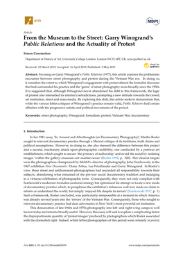 From the Museum to the Street: Garry Winogrand's Public Relations and the Actuality of Protest