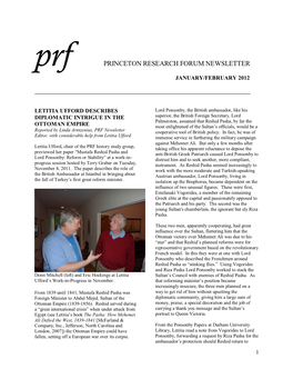 Prf PRINCETON RESEARCH FORUM NEWSLETTER JANUARY/FEBRUARY 2012