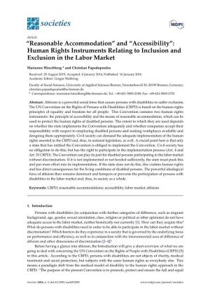 “Reasonable Accommodation” and “Accessibility”: Human Rights Instruments Relating to Inclusion and Exclusion in the Labor Market