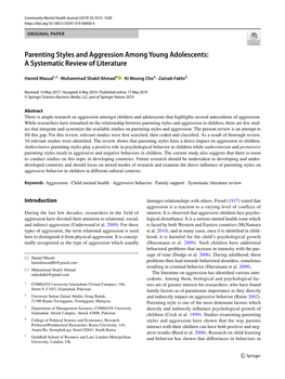 Parenting Styles and Aggression Among Young Adolescents: a Systematic Review of Literature