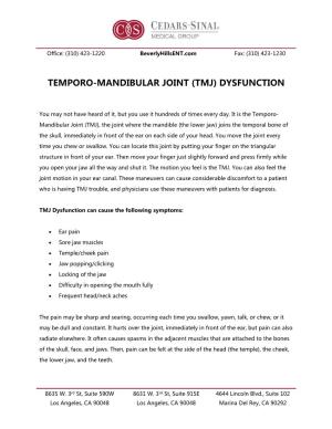 Temporo-Mandibular Joint (Tmj) Dysfunction