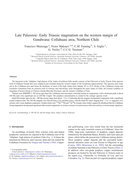 Late Paleozoic–Early Triassic Magmatism on the Western Margin of Gondwana: Collahuasi Area, Northern Chile ⁎ Francisco Munizaga A, Victor Maksaev A, , C.M