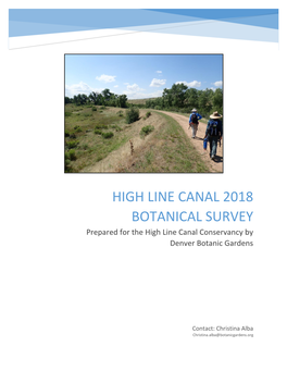 HIGH LINE CANAL 2018 BOTANICAL SURVEY Prepared for the High Line Canal Conservancy by Denver Botanic Gardens