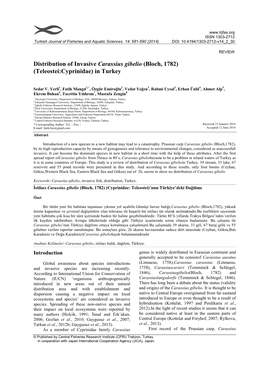 Distribution of Invasive Carassius Gibelio (Bloch, 1782) (Teleostei:Cyprinidae) in Turkey