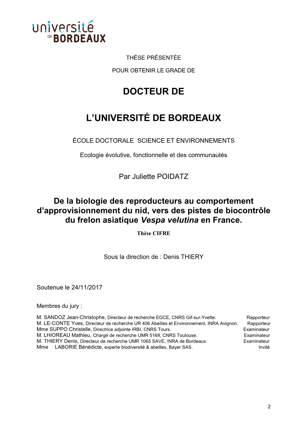 Docteur De L'université De Bordeaux