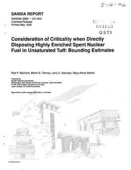 Consideration of Criticality When Directly Disposing Highly Enriched Spent Nuclear Fuel in Unsaturated Tuff: Bounding Estimates