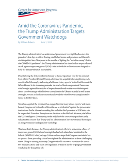 Amid the Coronavirus Pandemic, the Trump Administration Targets Government Watchdogs by William Roberts June 1, 2020