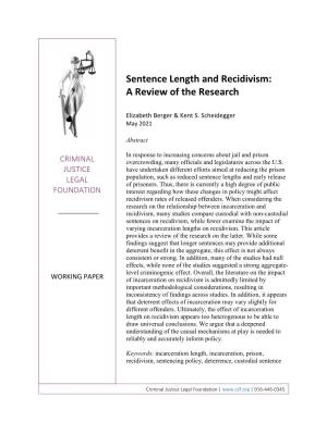 Sentence Length and Recidivism: a Review of the Research