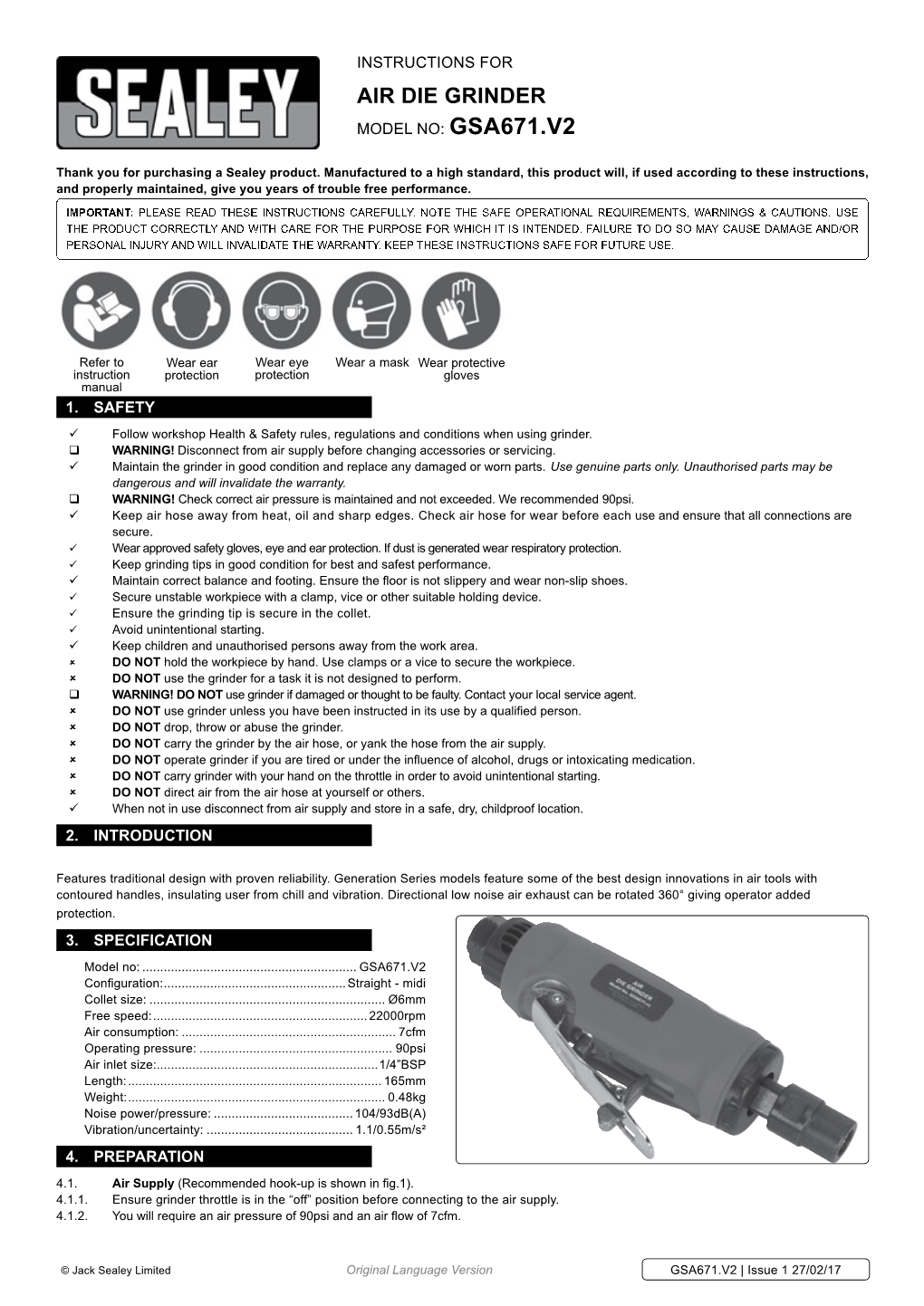 Air Die Grinder Model No: Gsa671.V2