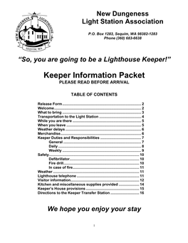 Keeper Information Packet PLEASE READ BEFORE ARRIVAL