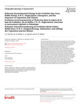 Holocene Environmental Change in the Frobisher Bay Area