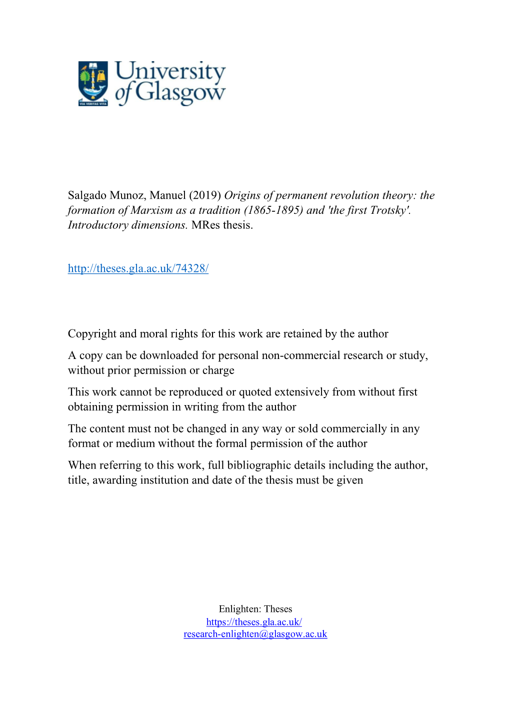 Salgado Munoz, Manuel (2019) Origins of Permanent Revolution Theory: the Formation of Marxism As a Tradition (1865-1895) and 'The First Trotsky'