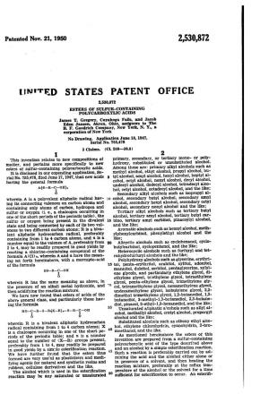 UNITED STATES PATENT OFFICE 2,530,872 ESTERS 0F SULFUR-CONTAINING POLYCARBOXYLIC ACIDS James T