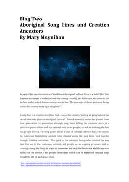 Blog Two Aboriginal Song Lines and Creation Ancestors by Mary Moynihan