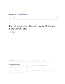 The Criminalization of Female Genital Mutilation in the United States, 4 J