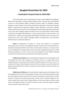 Bangkok Declaration for 2020