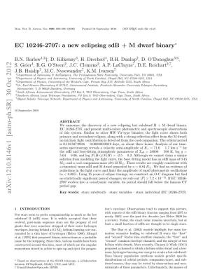 EC 10246-2707: a New Eclipsing Sdb+ M Dwarf Binary
