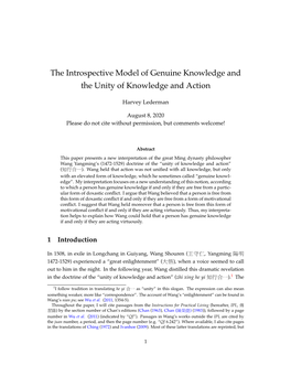 The Introspective Model of Genuine Knowledge and the Unity of Knowledge and Action