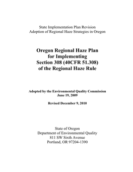 2008-2010 Regional Haze State Implementation Plan