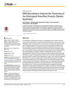 DNA Barcoding to Improve the Taxonomy of the Afrotropical Hoverflies (Insecta: Diptera: Syrphidae)