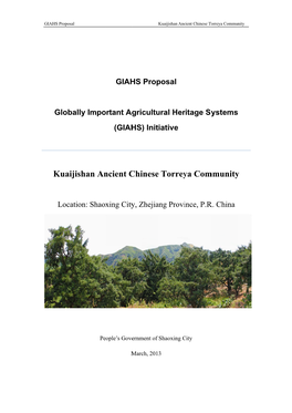 Kuaijishan Ancient Chinese Torreya Community. GIAHS Proposal for The