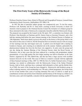 The First Forty Years of the Heterocyclic Group of the Royal Society of Chemistry